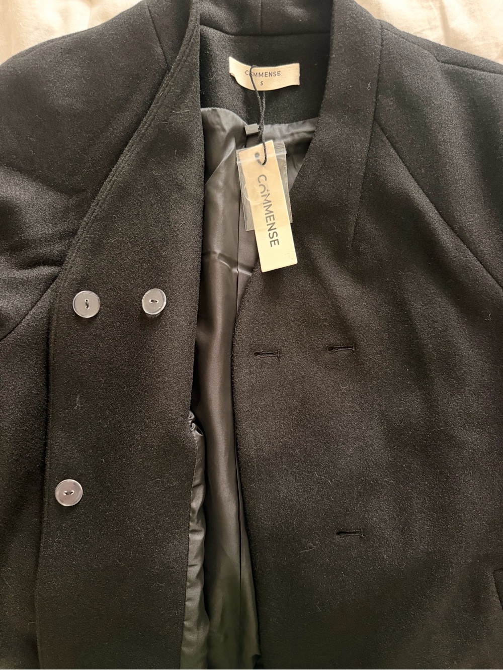 Commense V neck belted cotton blend Coat. With Black Textured Waist Belt - Picture 4 of 6